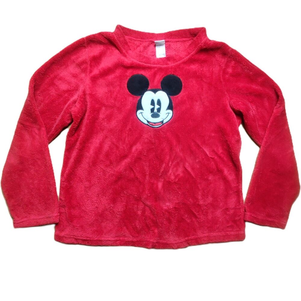 Disney Mickey Mouse Plush Fleece Pajama Top Red Youth M 8-10 Sleepwear